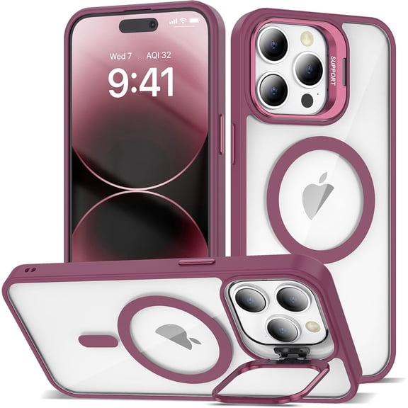 KOMI Magnetic Case for iPhone 14 Pro Max Case with Camera Stand [Compatible with MagSafe] [Military Drop Tested] Shockproof Slim Clear iPhone 14 Pro Max Phone Case for Women Men Rose Red