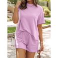 thumbnail image 6 of Short Sets for Women 2 Piece Lounge Set Loose Fit Short Sleeve Tops and Shorts Summer Matching Set Violet L, 6 of 8