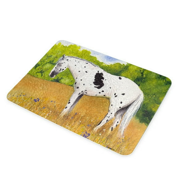 KuzmarK Glass Cutting Board - Black Leopard Appaloosa Sleepy Summer Day Horse Art by Denise Every