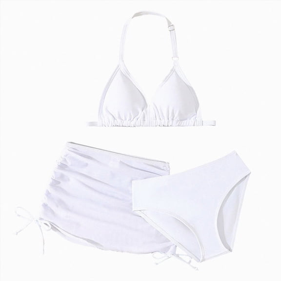 enyan Girls Swimsuit Adjustable String Strap High Waist Bikini 2 Piece Girls' Swimwear Set Teen Girl Bathing Suits Size 9-16 Summer Vacation Swimwear,White,12-13 Years