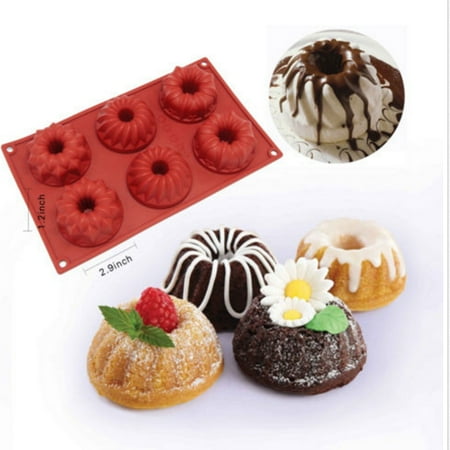 Flexible Silicon Mold - iClover 6-Cavity Food Grade Silicon Mold,Vermilion Flower Jelly Cake Mold Pudding Mold and Muffin Cups and Bakeware Baking Pan for Birthday Party Valentine's Day Gift