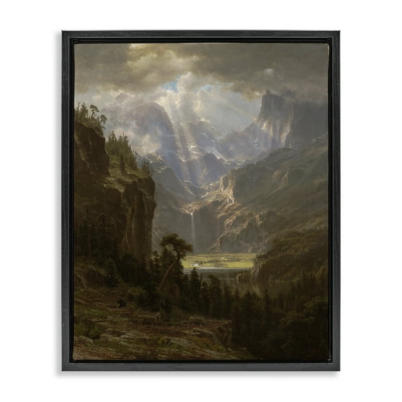 Stupell Industries Classic Bierstadt Rocky Mountains Landscape & Nature Painting Black Floater Framed Canvas Art Print Wall Art, 17 x 21
