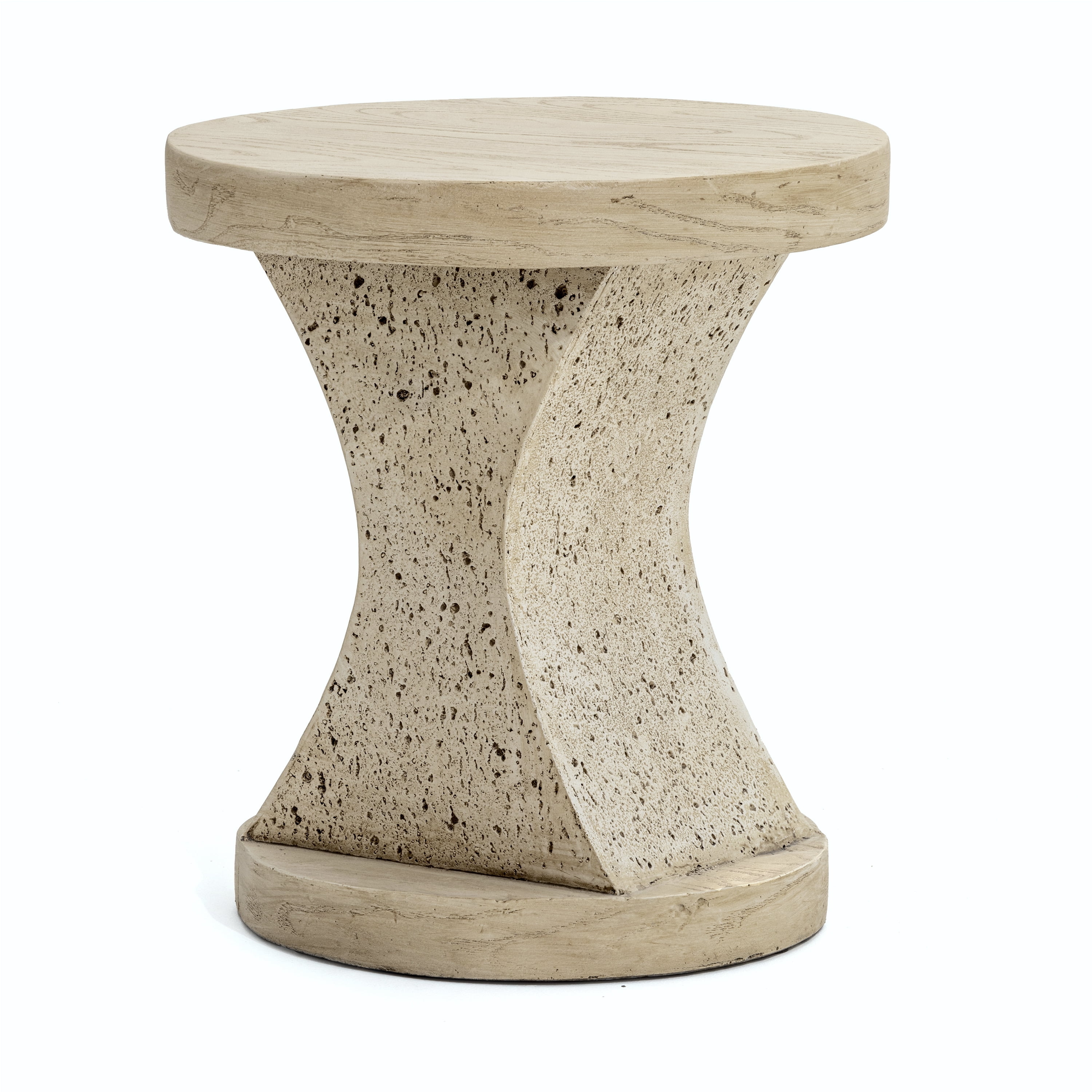 Hourglass MGO Side Table–Waterproof, Fireproof, Sturdy & Textured–No Assembly Required，Sahara Oak Travertine