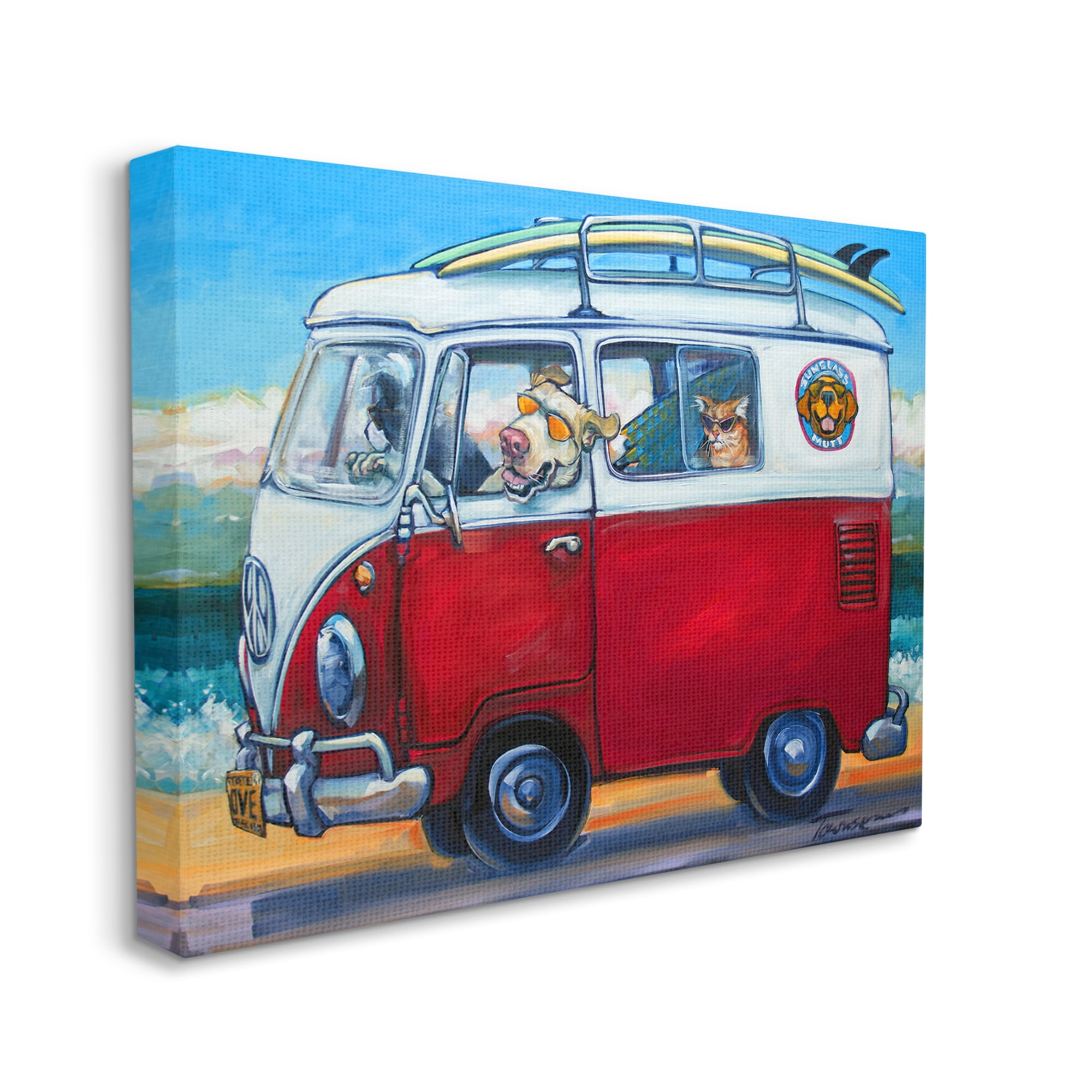 Stupell Industries Pets on Vacation Minibus Animals & Insects Painting Gallery Wrapped Canvas Print Wall Art, 48 x 36