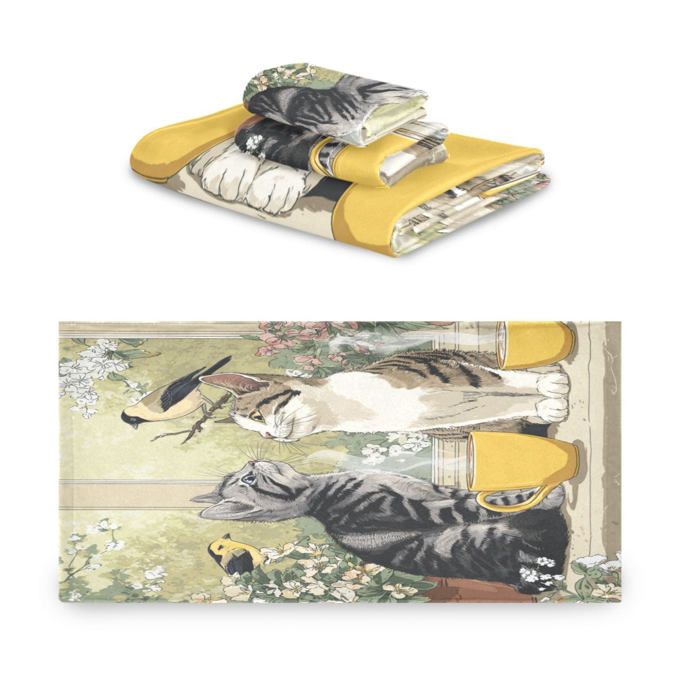 Three-Piece Towel Set Face Towel Towel Set Hand Towel Bath Towel Cotton Bath Towels Bath Towel Sets Hand Bath Towels Two Cute Cats Art