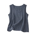 thumbnail image 3 of Craaazy Débardeur Femme Couleur Unie Style Lin Col Rond Sans Manches Fendu Côté Blouse Décontractée pour Cadeaux d'Été, 3 of 4