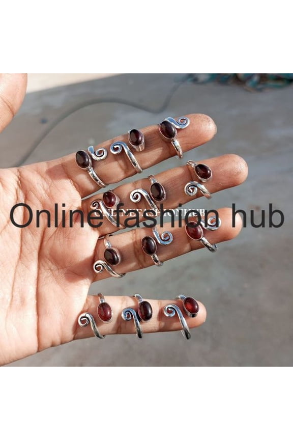 Garnet Gemstone 925 Sterling Silver Plated Handmade 100pcs Ring