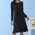 thumbnail image 3 of Vestido de manga larga con cuello redondo y cintura con lazo, dobladillo con volantes irregulares, vestido de color puro para mujer, 3 of 5