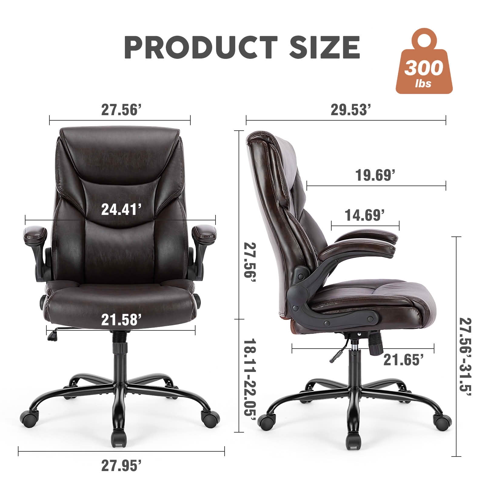 MAYEERTY PU Leather Executive Office Chair with Flip-up Adjustable Armrests, Lumbar Support, Heavy Duty Metal Base Computer Desk Chair