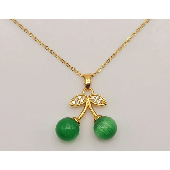 Jade Natural Cherry Necklace Gold Tone Necklace- Good Luck•Fortune (Powerful Necklace)