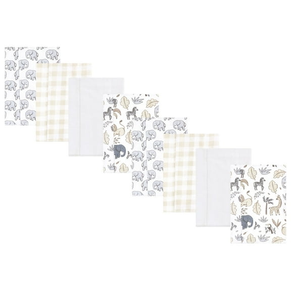 Hudson Baby Boys and Girls Cotton Poly Flannel Burp Cloths 8-Pack, Neutral Safari, One Size