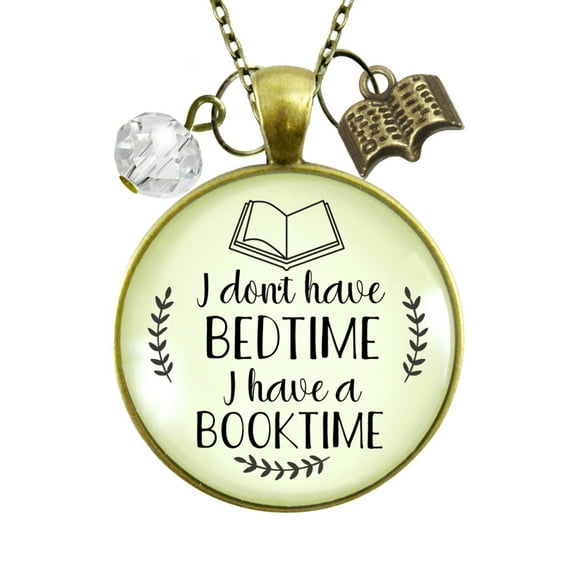 Book Lovers Necklace Bedtime Booktime Female Adult Gutsy Goodness Bronze Metal Jewelry