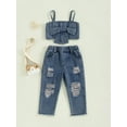 thumbnail image 2 of Suealasg Toddler Girls Clothes 2Pcs Kids Summer Outfit Set 1T 2T 3T 4T 5T 6T Sleeveless Denim Cami Tops and Ripped Denim Pants Jeans, 2 of 8
