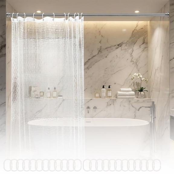 Clear Shower Curtain Liner 2 Pack, Heavy Duty PEVA 3D Hexagon Waterproof Bath Curtains, 71x79 Inch with 24 Hooks