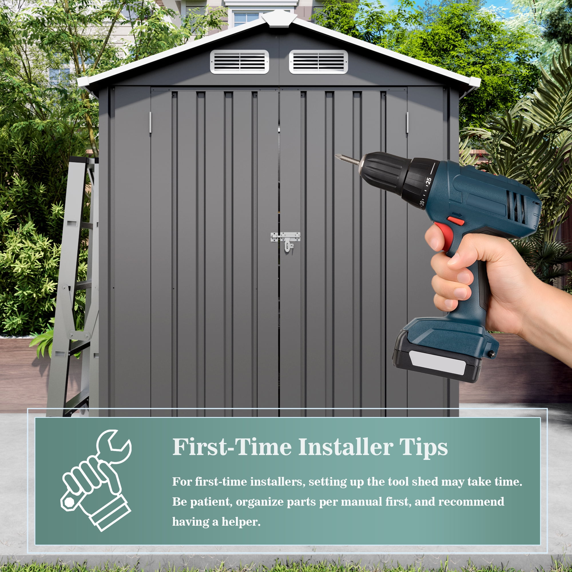 Vigo huseeo 5x3x6FT Metal Sheds & Outdoor Storage, Tool Shed for Patio Backyard Garden (Gray)