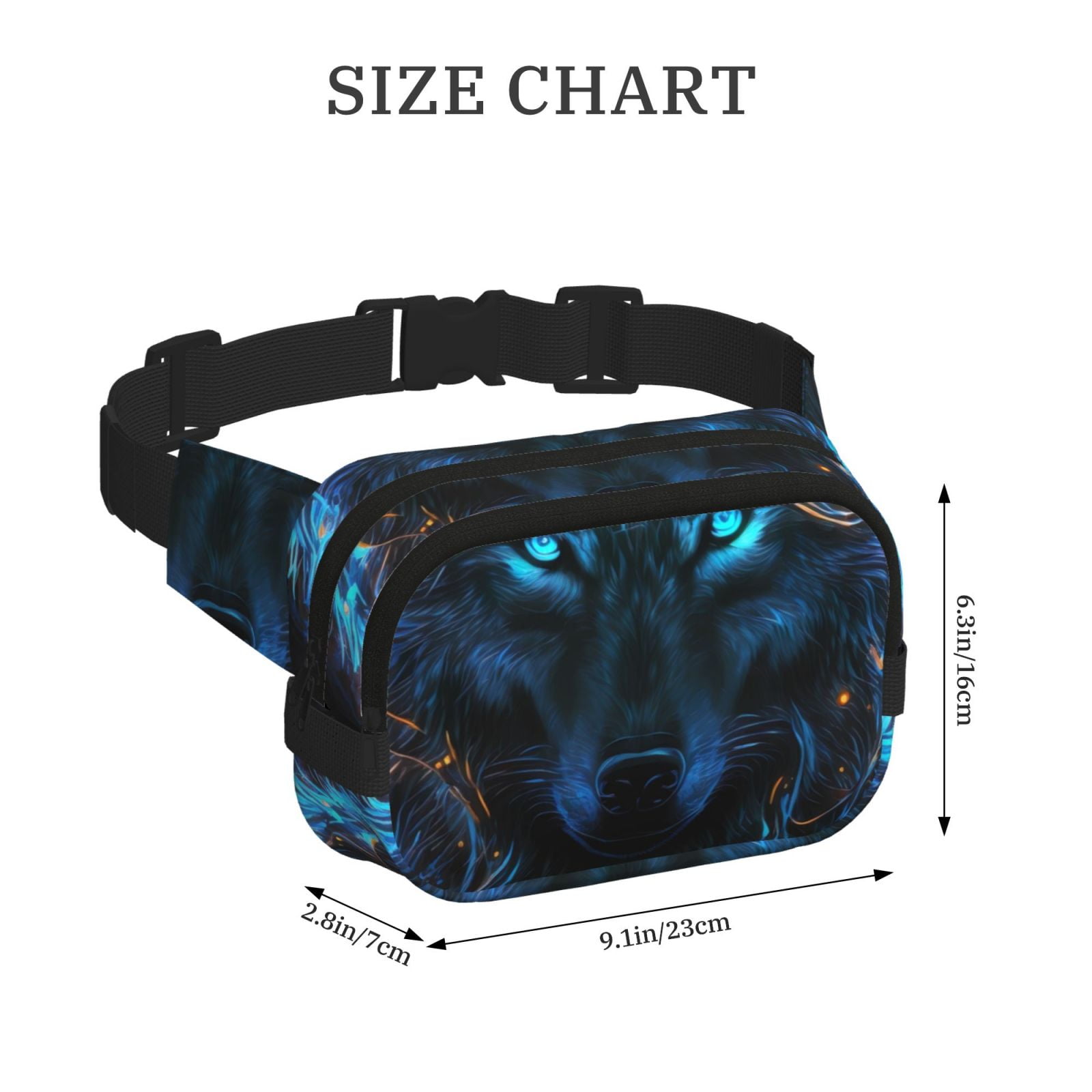 Picia Cool Blue Light Wolf Print Square Double-Layer Waist Bag Mini Adjustable Waist Belt Bag Exercise Running Travel Hiking