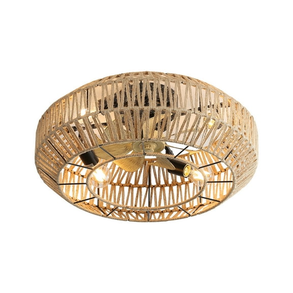 Sofucor 20-Inch Bohemian Caged Ceiling Fan with Light Recessed Enclosed Rattan Ceiling Fan with Light and Remote Control