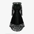 thumbnail image 5 of QATAINLAV Women's Gothic Hooded Dresses Lace-Up Front Long Sleeve Flowy Hem Midi Dress Ladies Halloween Witch Costumes,Black,M, 5 of 7