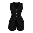 thumbnail image 6 of Hurxie Women's Summer 2 Piece Outfits Sleeveless Matching Sets Button Down V Neck Vest Waistcoat and Pockets Shorts Black,XL, 6 of 6