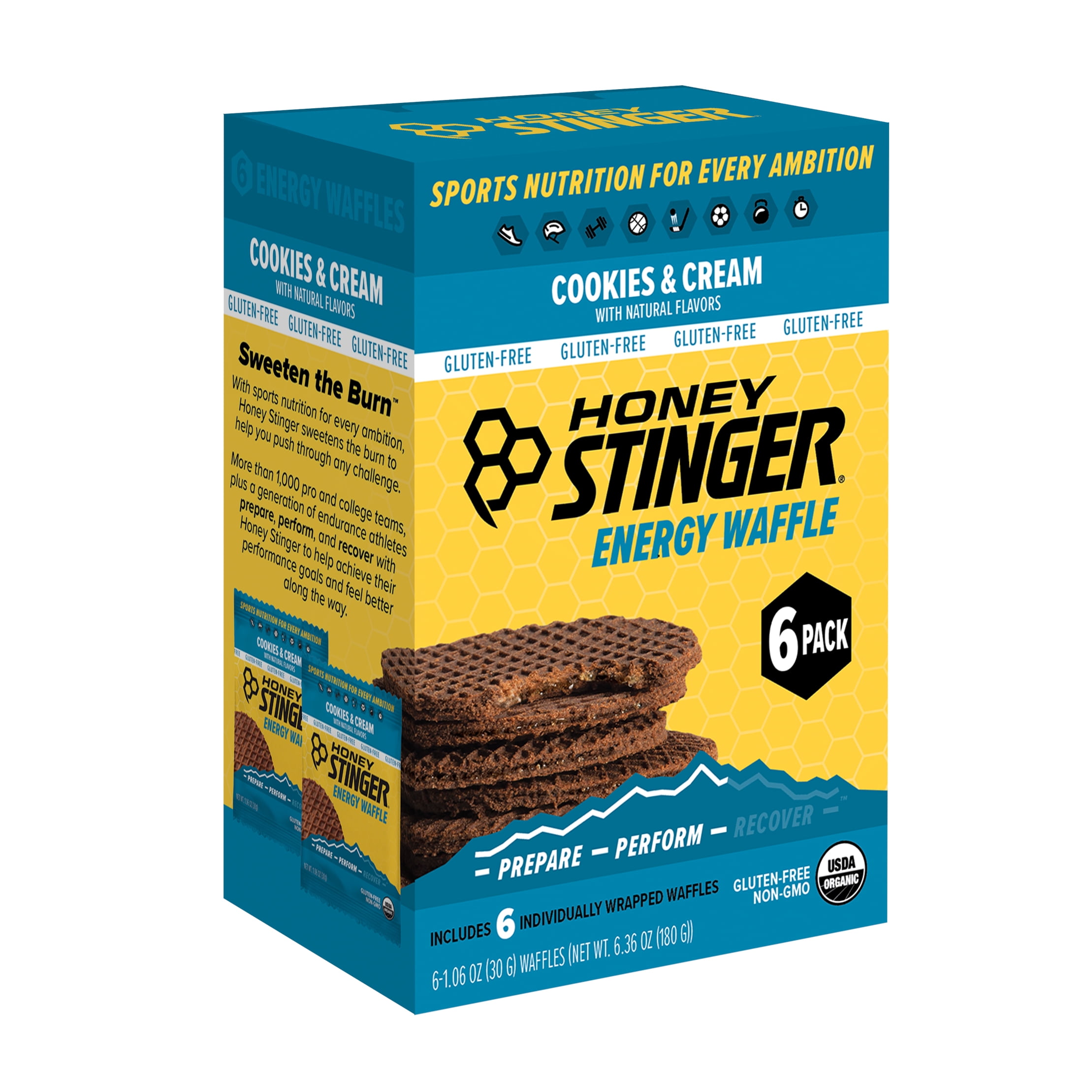 (4 pack) Honey Stinger Organic Gluten-Free Energy Waffle Snack, Cookies & Cream, 1.06 oz, 6 Count