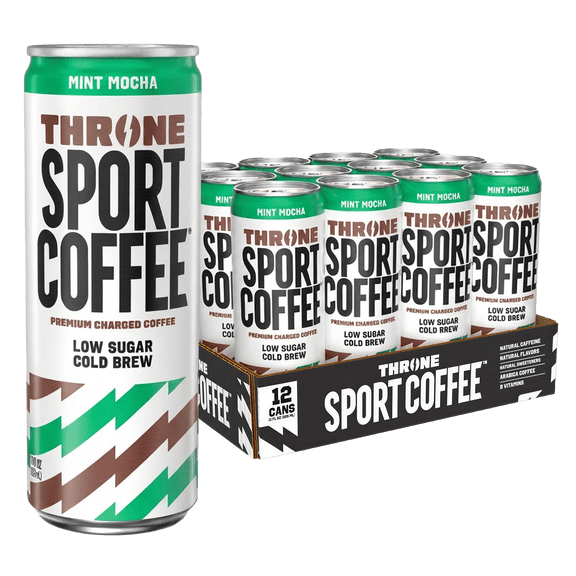 Throne Sport Coffee Cold Brew Mint Mocha, 150mg Caffeine, B Vitamins, Dairy-Free, Low Sugar Coffee Drink, NSF Certified, 12 Pack