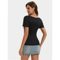 thumbnail image 3 of Women's Scoop Neck T-Shirt - Short Sleeve Summer Knit Top, Slim Fit with Cutout Detail, Casual & Date Night, 3 of 5