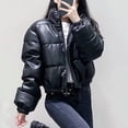 thumbnail image 6 of PIKADINGNIS Black Pu Leather Winter Jacket Women Zipper Thick Warm Cotton Padded Coats Female Stand Collar Short Down Parkas, 6 of 6
