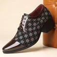 thumbnail image 3 of Men's Patterned Patent Leather Lace Up Chunky Heel Dress Oxford Shoes Comfortable Patckwork Cap Pointed Toe Derby Shoes for Party Wedding Formal Event Office Business Work, 3 of 7