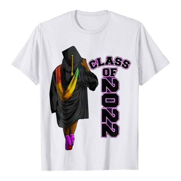 Camiseta informal de manga corta con estampado de letras para mujer, camiseta de graduación Fridja hjk2796