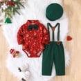thumbnail image 2 of WUANDIXFA Baby Boy Christmas Outfit Long Sleeve Shirts Pants and Hat Holiday Party Cute Print Fall Winter Clothes,Dark Green,6-9 Months, 2 of 8
