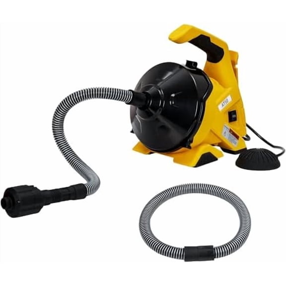 Drain Cleaner Machine 30Ft x 3/10In, Auto-feed Electric Drain Auger for 3/4In - 2In Pipes, Cable in Piano Wire, with Foot Switch, Sewer Snake for Sinks, Toilets, and Floor Drains - DA05
