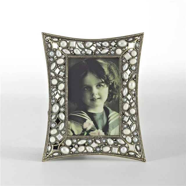 SARO PF332.GL2.53.5 Antique Faux Pearl & Beaded Design Jeweled Photo Frame Gold