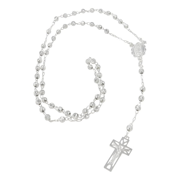 Rosario De Plata Ley 925 Con Bola Diamantada De 55 Cm