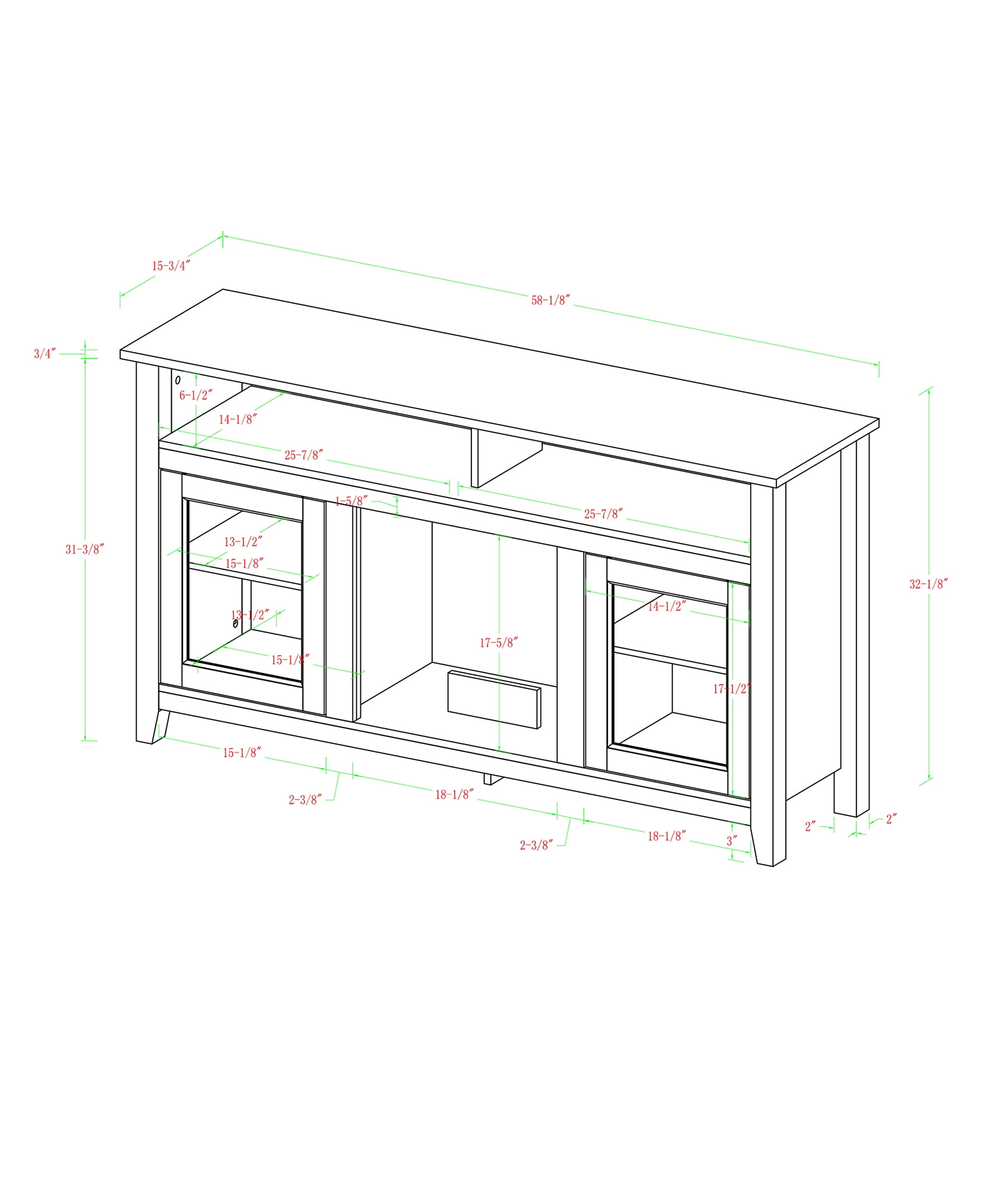 Woven Paths Highboy 2 Door Electric Fireplace TV Stand for TVs up to 65", Brown