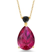 Gem Stone King 13.36 Ct Red Created Ruby Black Onyx 18K Yellow Gold Plated Silver Pendant with Chain