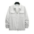 thumbnail image 3 of USNSM Men's Shirt Jacket Casual Jacquard Solid Tops Turndown Collar Zipper Cardigan Long Sleeve Coat with Pockets White 2XL, 3 of 8