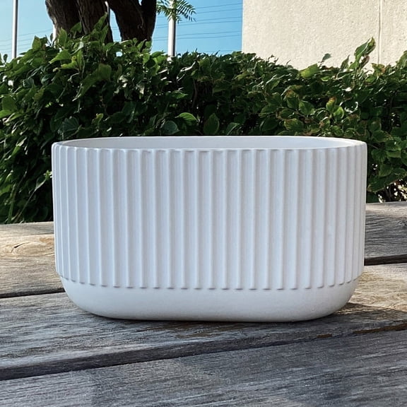 Matte White Oval Ribbed Planter