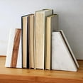 thumbnail image 3 of Marble Geometric Bookends with Wood Inlay, White Marble Geometric Bookends with Wood Inlay, White, 3 of 7