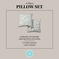 thumbnail image 5 of MARTHA STEWART Distressed Jacobean Indoor Outdoor Decorative Pillow 2-Pack Set, UV Fade Resistant, Water Repellent, Printed Floral Design, Grey, 18"x18", 5 of 9