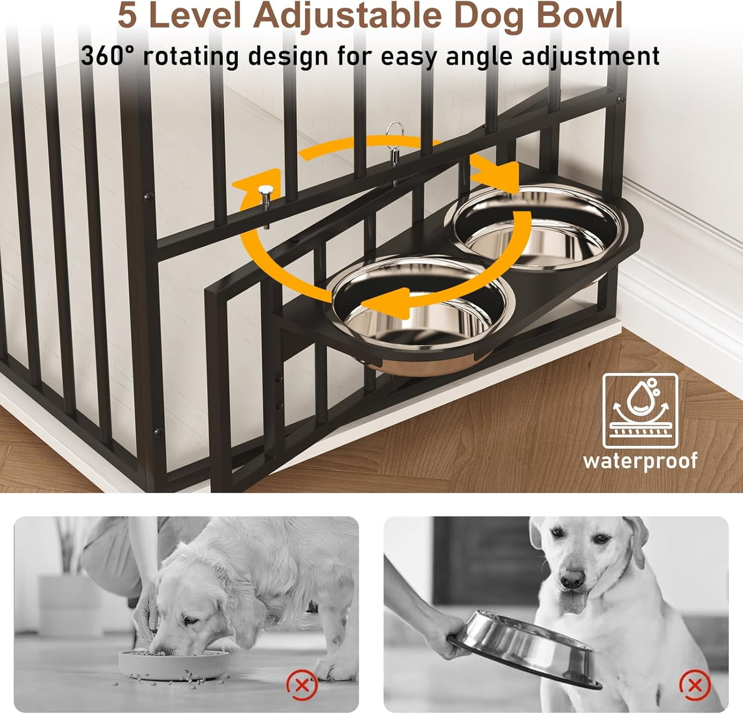 ChVans 86.6" Dog Crate Furniture TV Stand for Large Breed Dogs, Wooden Kennel with Dual rooms, Dog Bowl, 2 Drawers &  Cabinet for Medium-Large Dogs
