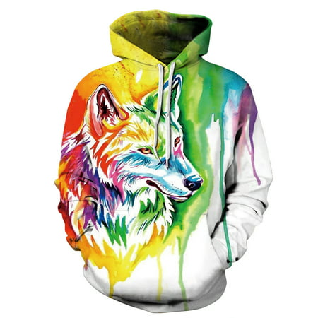 Mens/Womens Snow Wolf 3D Printing Hoodie Long Sleeve Casual Loose Hoody Sweatshirt Jumper Jacket Top Couple/Lovers