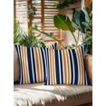 thumbnail image 2 of Outdoor Pillows Waterproof, Orange Navy Blue Striped Bedding Throw Pillows with Insert for Couch Sofa Bed, Modern Minimalist Ombre Lines 16x16 Inch Pillowcases Decorative Patio Pillow Set of 2, 2 of 8
