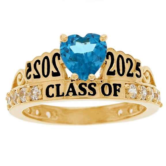 JackAni 10k Yellow Gold Simulated Blue Zircon December Birthstone Gorgeous 2025 Graduation Ring - Size 5.00