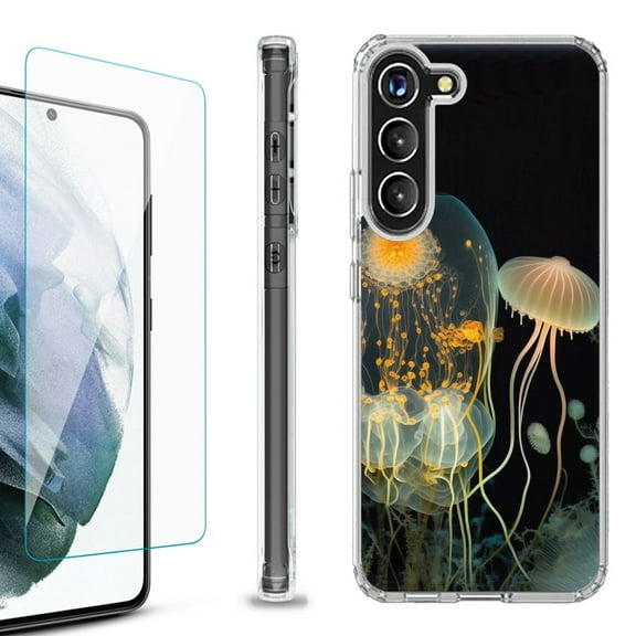 OneToughShield ® for Samsung Galaxy S23  S23 Plus 5G Shockproof Bumper Phone Case, with Tempered Glass Screen Protector - Jellyfish