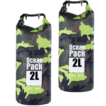 2PCS Foldable PVC Portable Camo Camouflage Waterproof Dry Bag Rafting Diving Accessories Beach Swimming Bags River Ocean Backpack GREEN 2L