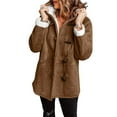 thumbnail image 2 of Women's Fleece Collar Long Sleeve Hooded Button-Down Jacket with Pockets Brown M, 2 of 7