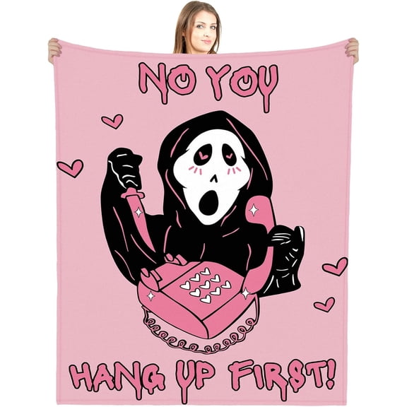 WILLBOND Pink Horror Ghost Face Blanket No You Hang up Flannel Blanket 50 x 60 Inch Horror Halloween Valentine Gifts for Bedroom Living Room Bed Sofa Couch
