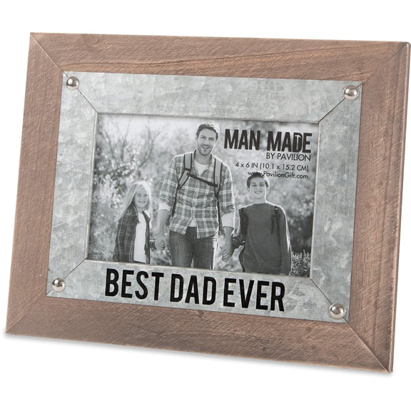 Pavilion Gift Company Best Dad Ever Wood and Metal Picture Frame, 9.5"L x 0.5"W, Brown, Silver