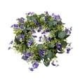 thumbnail image 2 of Corona artificial de seda artificial con flores para decoración de interiores y exteriores. Coronas de primavera. Corona de orquídeas moradas, 2 of 8