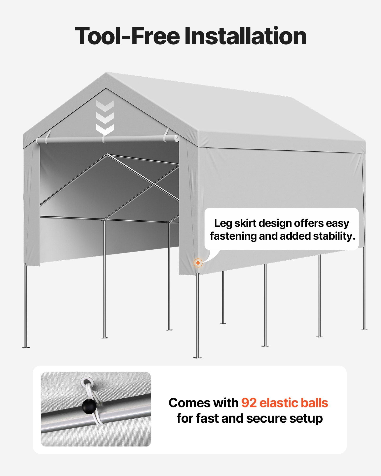 13x20ft Heavy Duty Portable Carport Canopy Replacement Tent UV Waterproof Gray Frameless with Sidewalls Ball Support